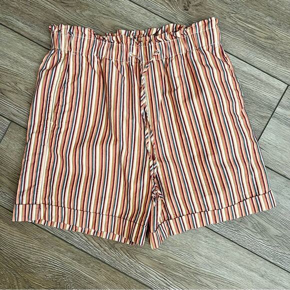 Madewell pull on drawstring mid-length paper bag shorts in rainbow stripe - Picture 10 of 10